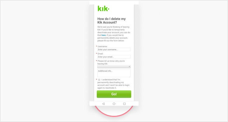 Elimina o disattiva il tuo account kik