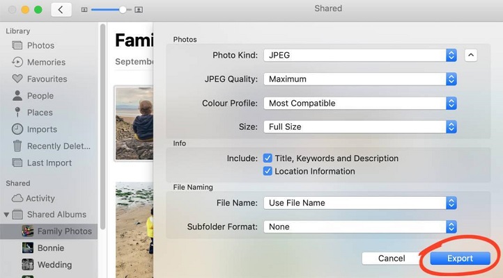 cómo descargar las fotos del "Álbum compartido" de iCloud a la computadora
