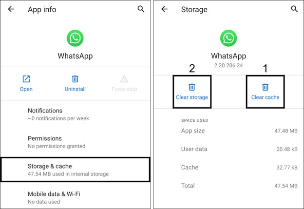 effacer le cache de whatsapp