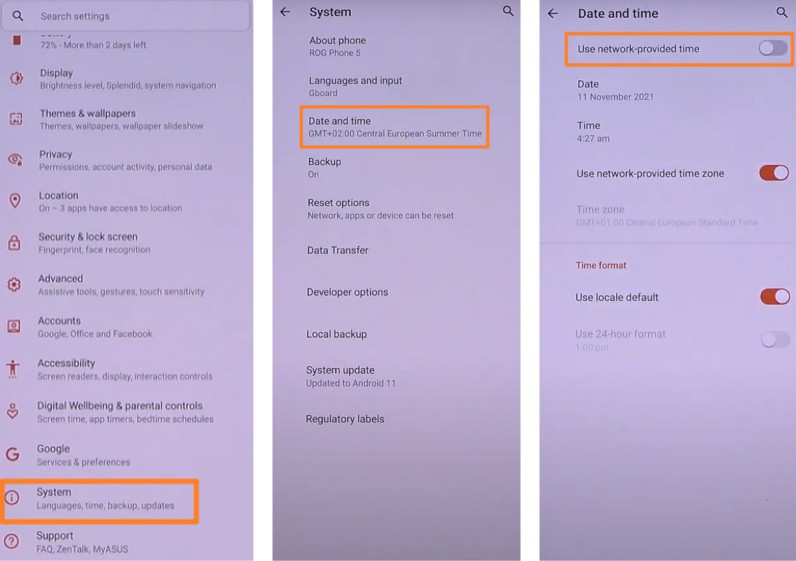 set time and date on asus rog phone 5