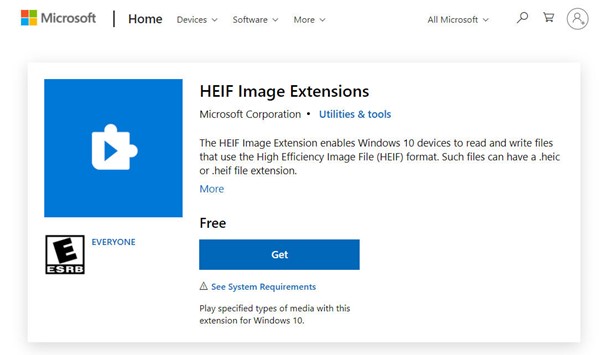 installer les extensions d'images heif