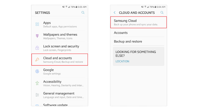 Opening Samsung Cloud from the Setting menu.