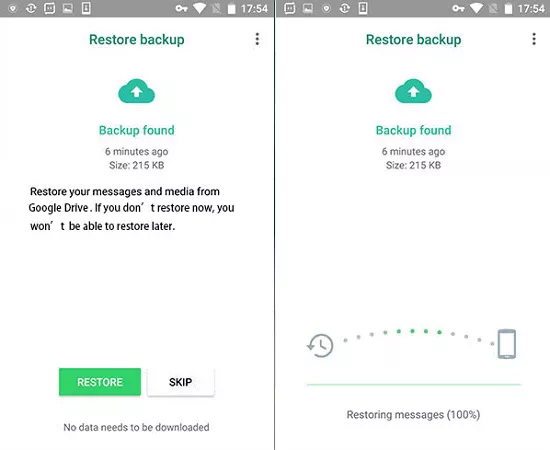 ripristino del backup da google drive