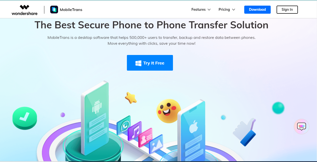  واجهة موقع MobileTrans 