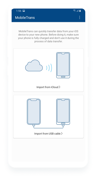  Selecione a opção Importar do iCloud