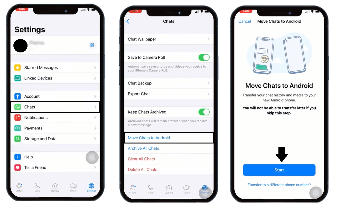 Vá para os Ajustes do iPhone > Bate-papos > Mover bate-papos para Android