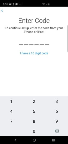 saisir le code à partir de l'iphone