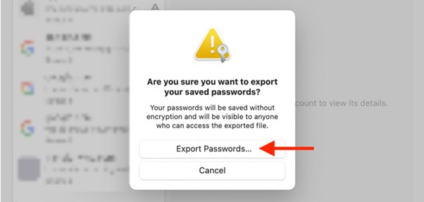 cliccare su esporta password