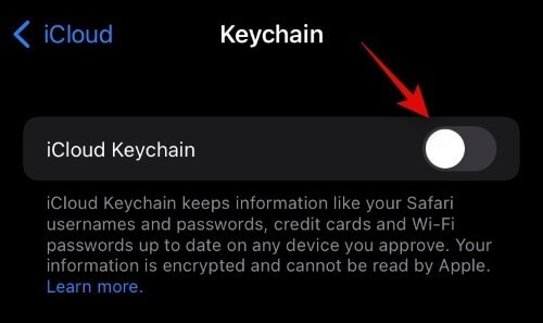 قم بتشغيل iCloud Keychain