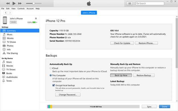 backup and restore via itunes