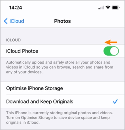 отключить фотографии из icloud