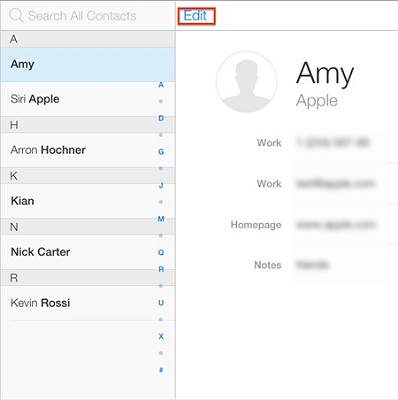 modification les contacts dans icloud