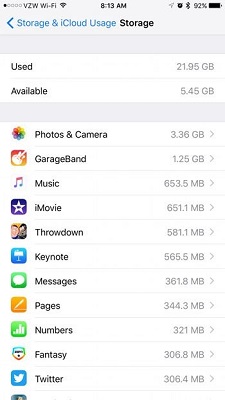 Utilizzo dello spazio di archiviazione icloud