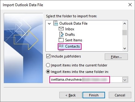 import items into the same folder