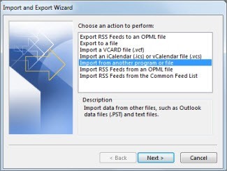 importation à partir d'un autre programme ou fichier