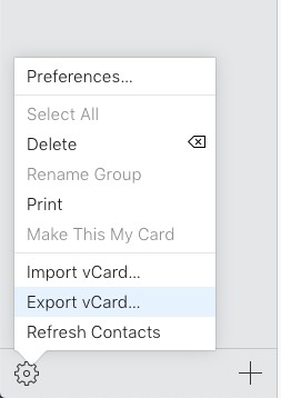 click on export vcard