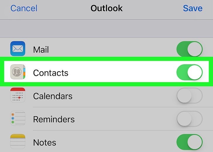 activate the switch for Contacts