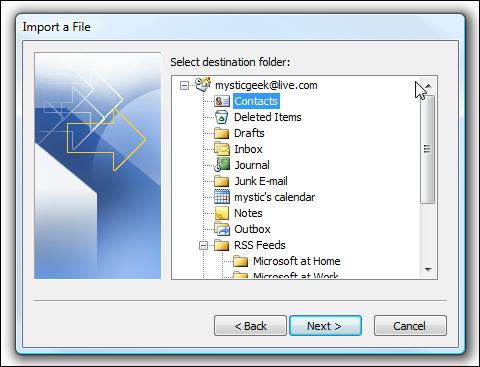 select destination folder