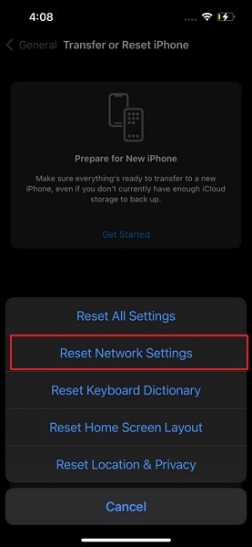 choose reset network settings