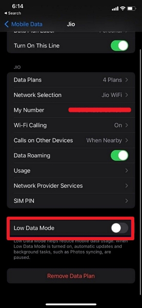 nonaktifkan low data mode