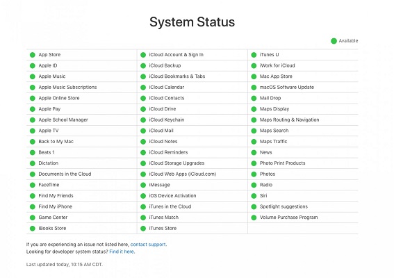 تحقق من حالة icloud