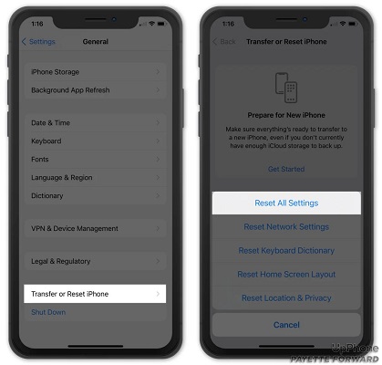 reset iphone settings