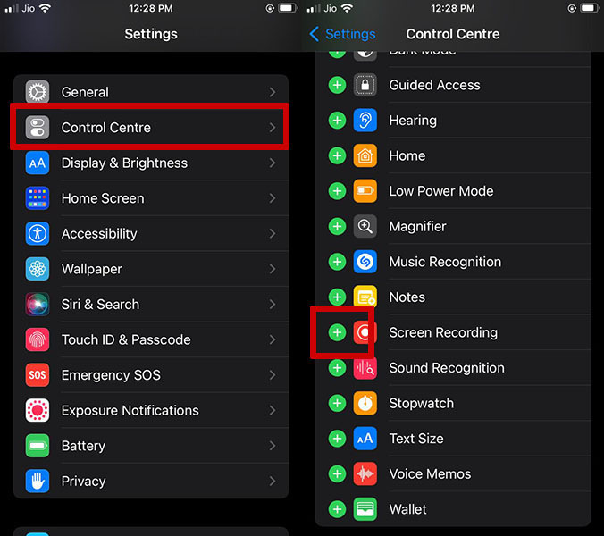 tambah screen recording ke control center