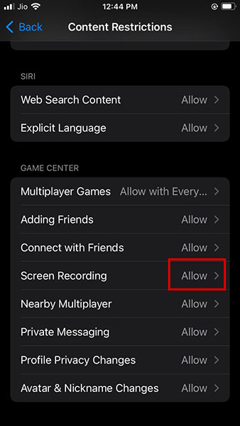 allow screen recording