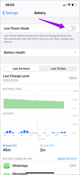 modo de baixa potência iphone