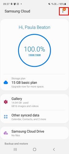 ellipses menu in Samsung Cloud to move data to OneDrive