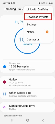 Download my data in Samsung Cloud to move data to OneDrive