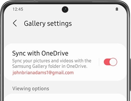 A opção OneDrive está habilitada 