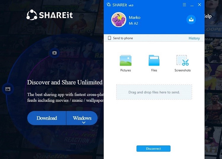 интерфейс shareit