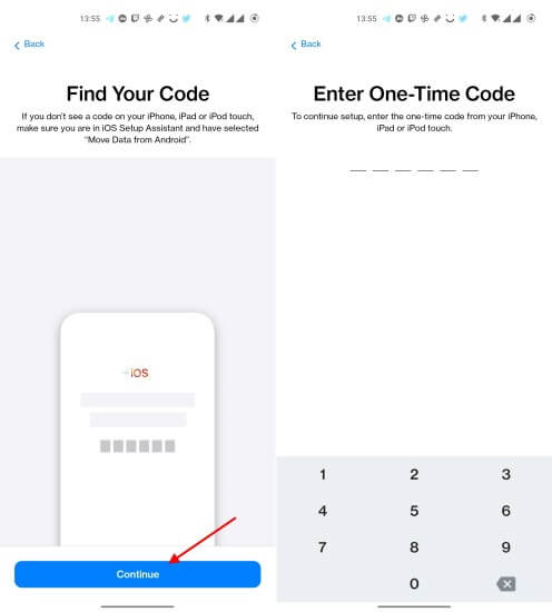 entrez le code de déplacement vers ios