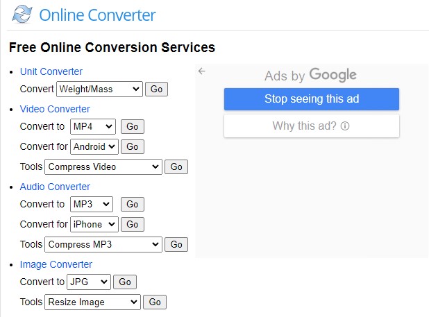 interfaccia di onlineconverter com