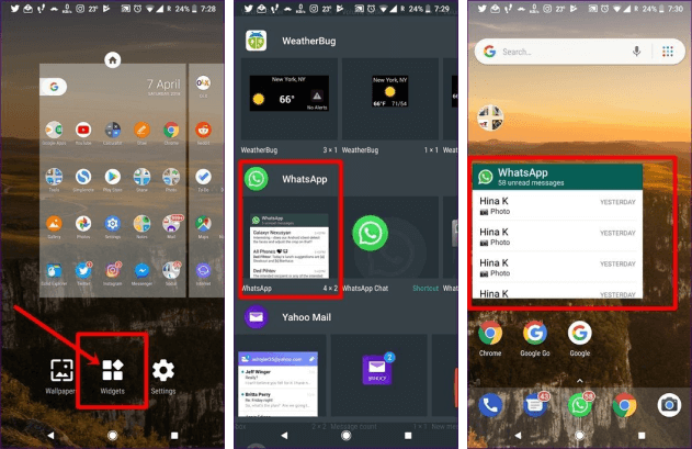 читать с виджета whatsapp для android