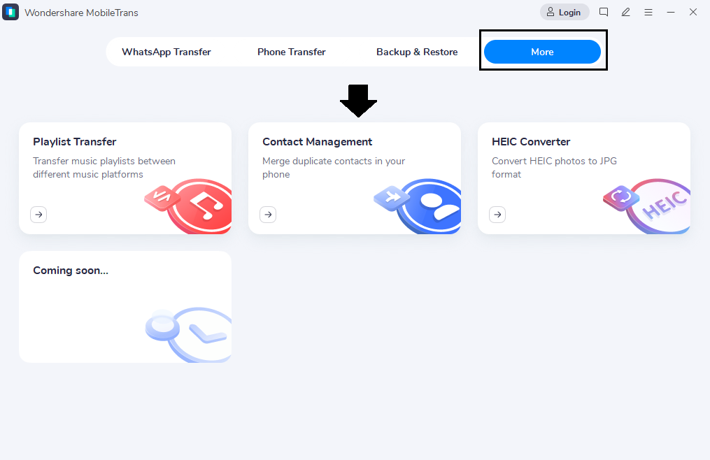 Sélectionnez le mode "Gestion des contacts" dans Plus d'options