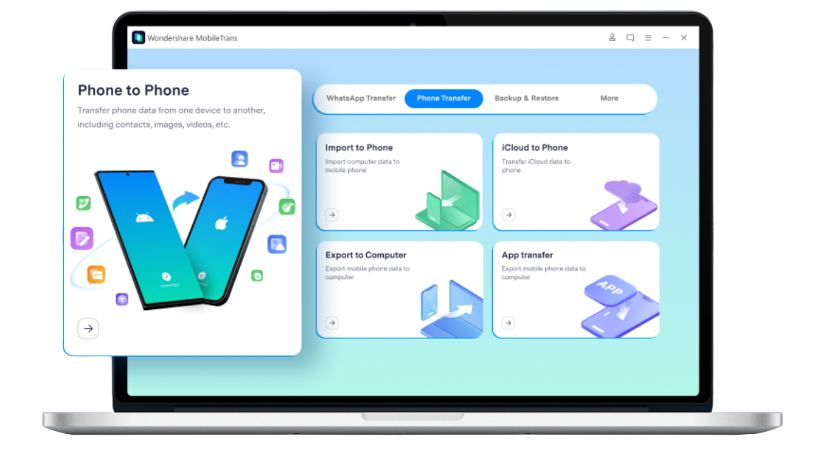 Wondershare MobileTrans Phone to Phone transfer feature