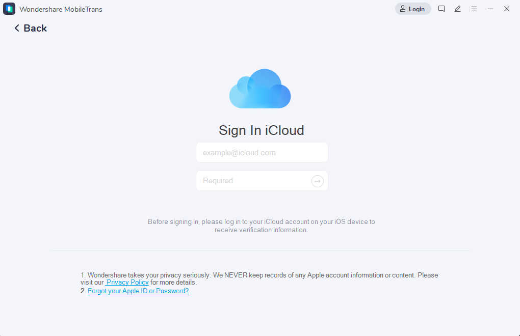 Sign in with your iCloud account