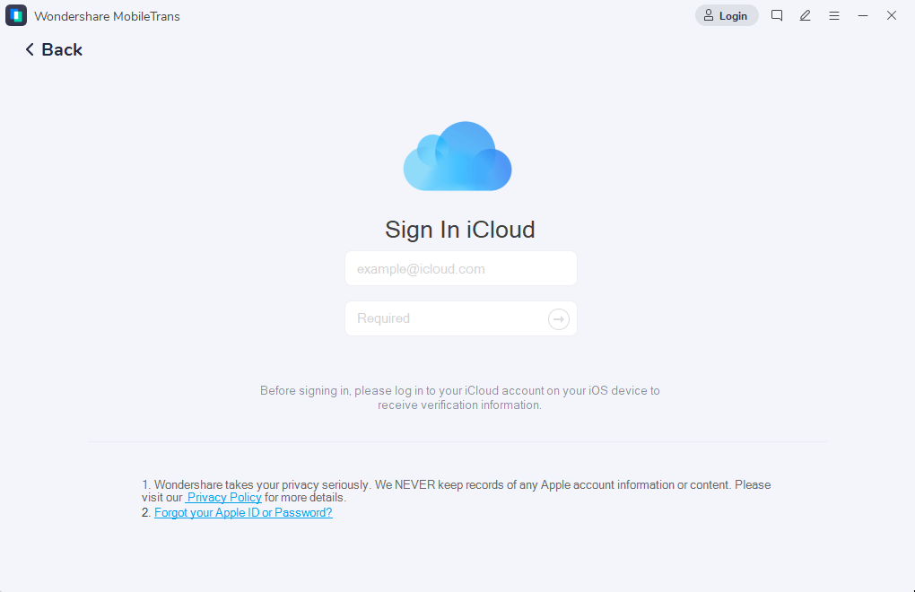 Accedere con il proprio account iCloud