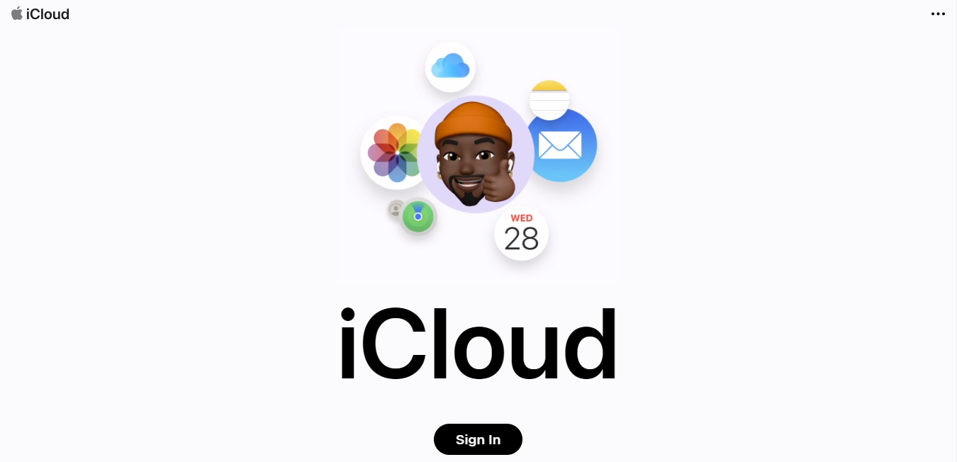 Interface de la page web officielle d'iCloud