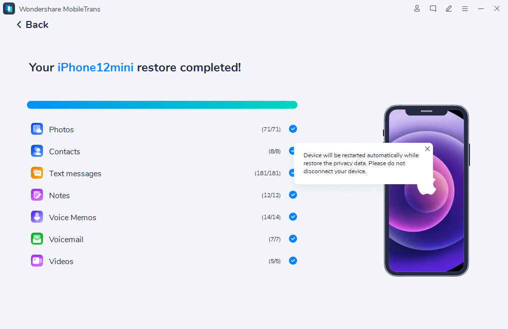 disconnect your phone once the restore process is completed