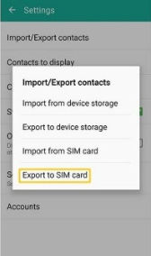 tap export to sim card