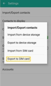  appuyez sur exporter vers la carte sim 