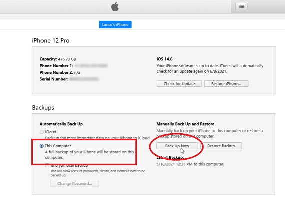 restore from backups from itunes