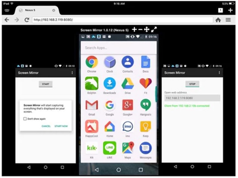 execute aplicativos android com screen mirror