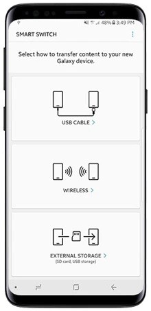 نقل البيانات إلى samsung a71 باستخدام smart switch