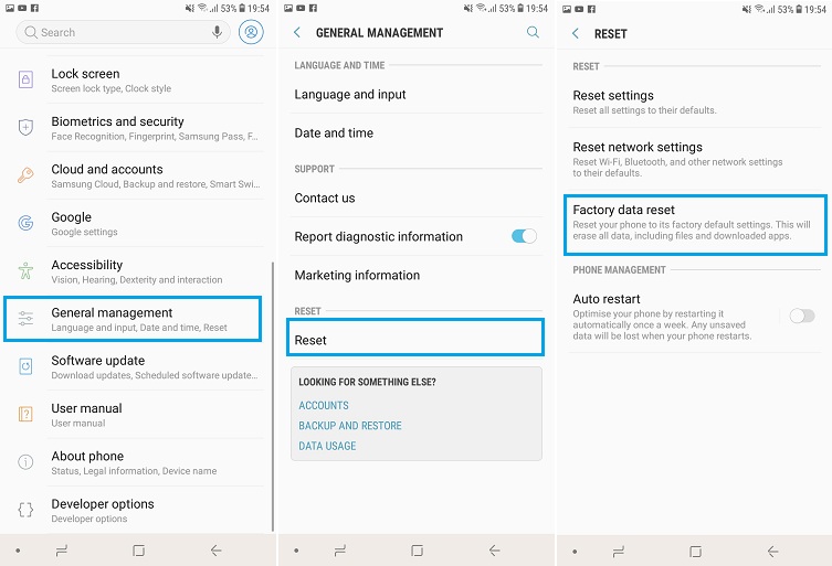 réinitialisation d'usine samsung s20