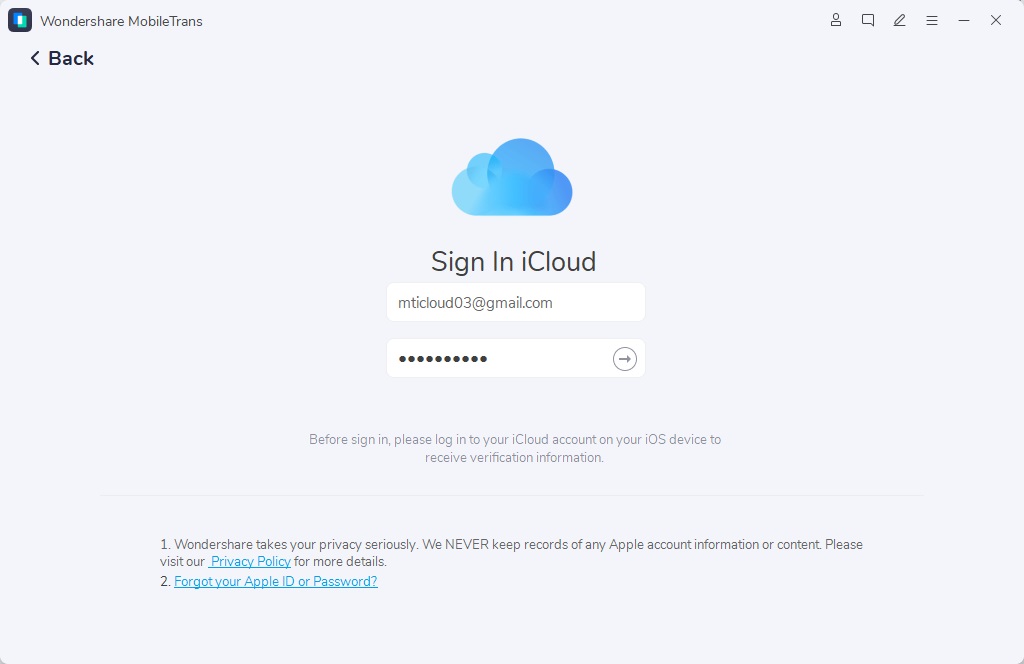 sign-in to icloud