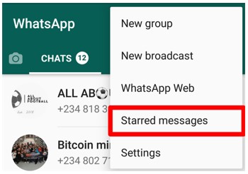 العثور على رسائل whatsapp المميزة بنجمة على Android